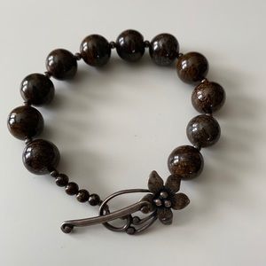 Silpada Brown Bronzite Ball Bead Flower Bracelet